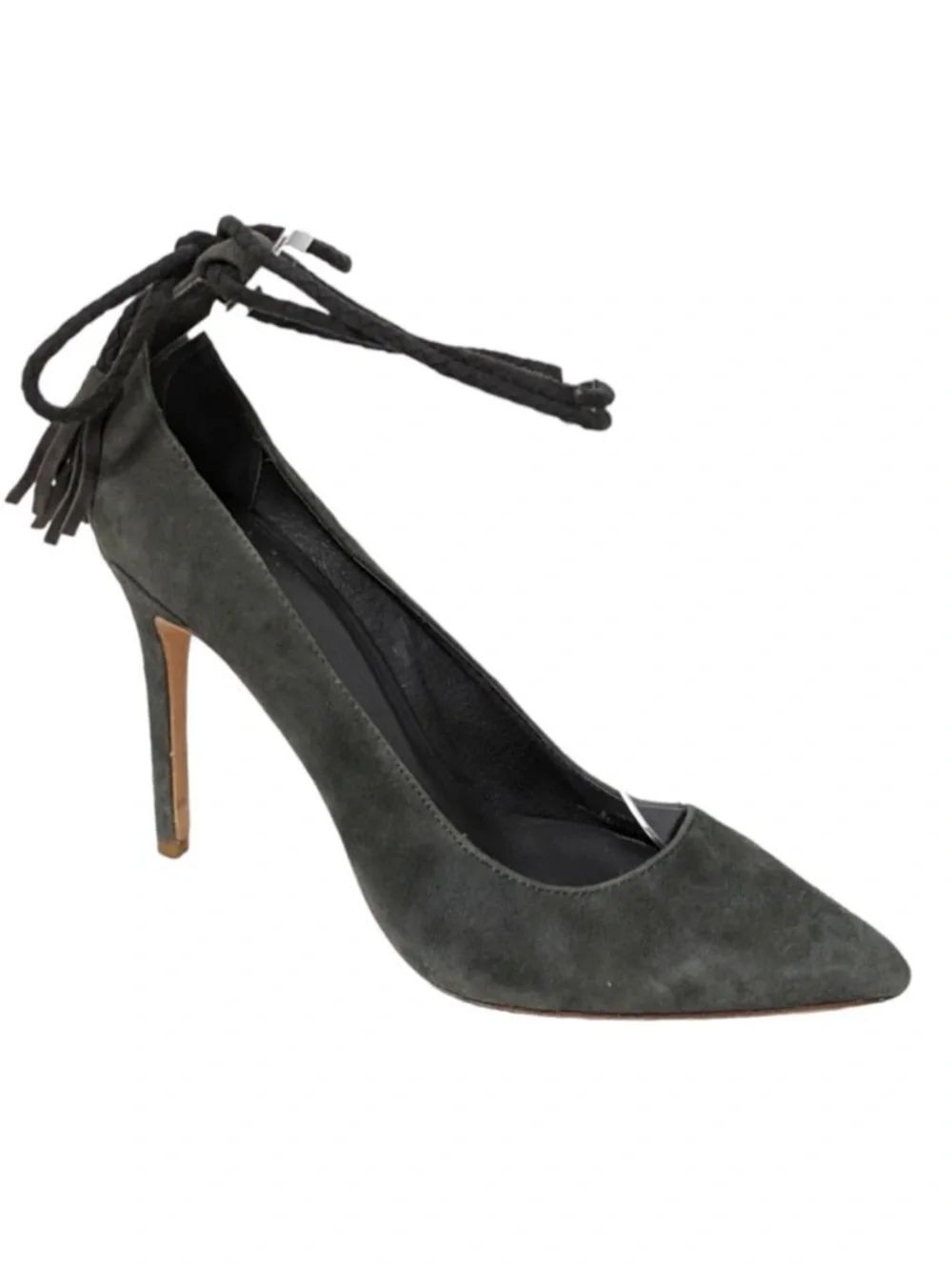 JOIE Angelynn Suede Leather Ankle Wrap Heels Charcoal Gray 36.5